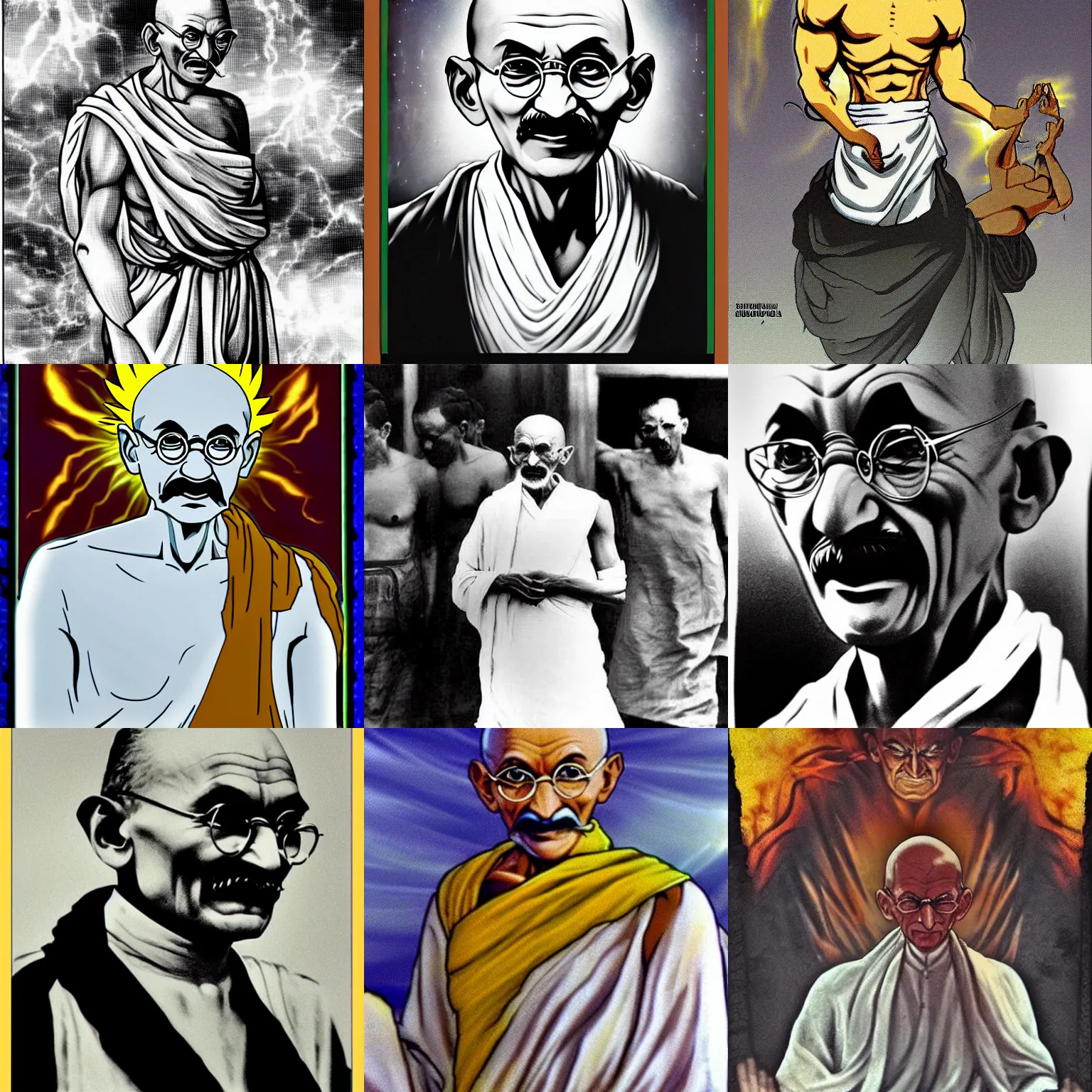 Prompt: mahatma gandhi going super saiyan