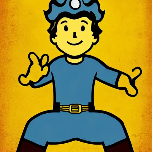 Image similar to fallout 4 digital art poster of vault boy holding uranium