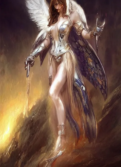 Prompt: concept art, angel knight girl. by artstation trending, by joseph mallord william turner, luis royo, konstantin razumov, highly detailed