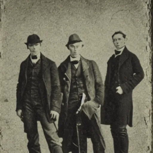 Image similar to rare early victorian photograph of cillian murphy, tom hardy, tom hiddleston, very grainy, blurry, 1 8 4 0 s, 1 8 5 0 s, realistic face