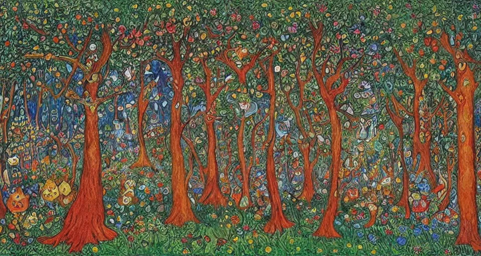 Image similar to Enchanted and magic forest, by Louis Wain