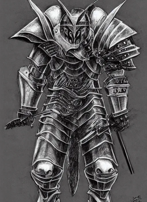 Image similar to wolf themed armored knight by kentaro miura