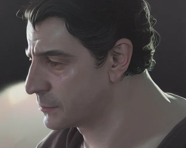 Image similar to portrait of a young robert de niro young in th 8 0's, intricate, highly detailed, digital painting, artstation, concept art, sharp focus, illustration, art by artgerm and greg rutkowski and alphonse mucha