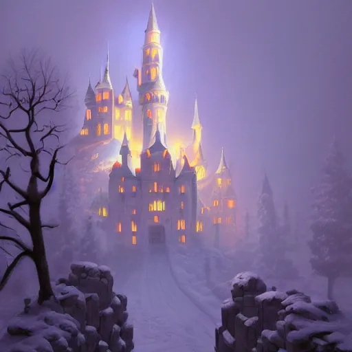 Image similar to Evil castle ,inspired by Evgeny Lushpin,George, greg rutkowski winter,nighttime,cinematic,art station