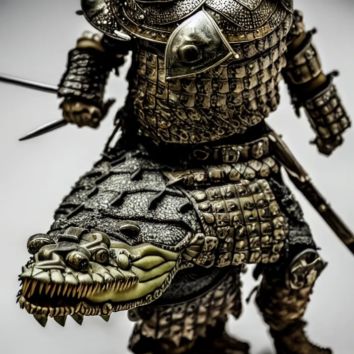 Image similar to photo of a warrior with crocodile themed armour. extremely detailed. dslr. 8 5 mm.