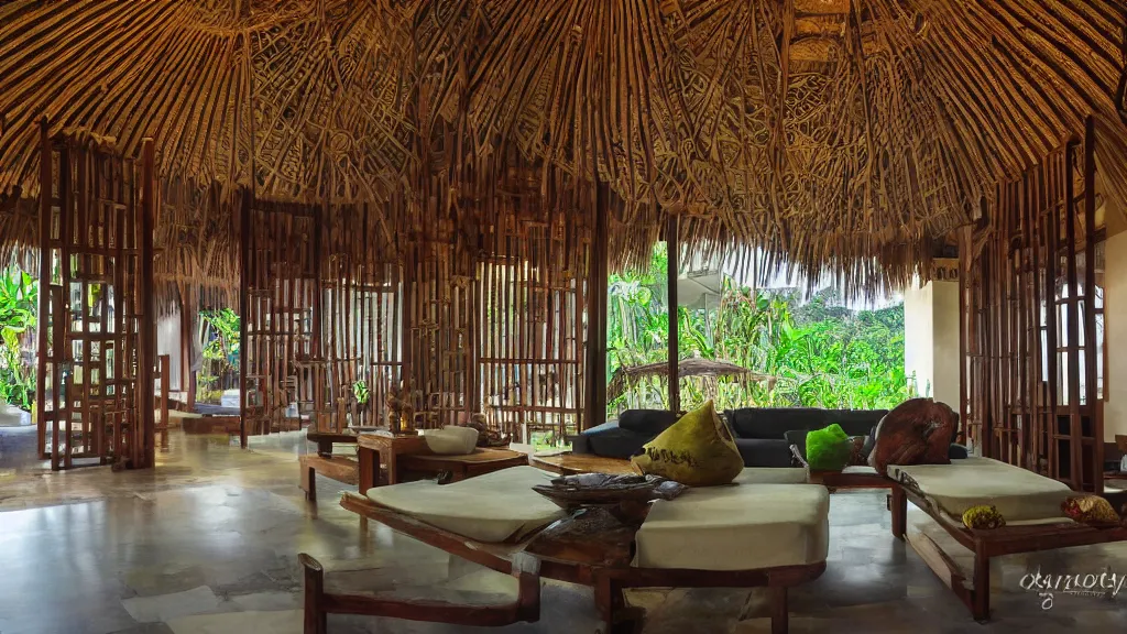 Image similar to bali interior indoor architecture, trending, famous, popular