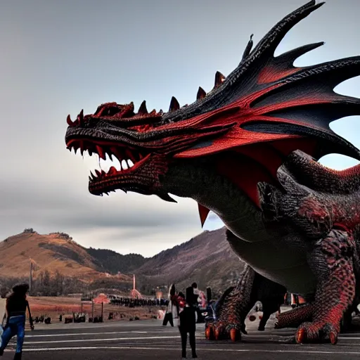 Image similar to <photo quality=hd+ mode='attention grabbing'>a huge dragon</photo>