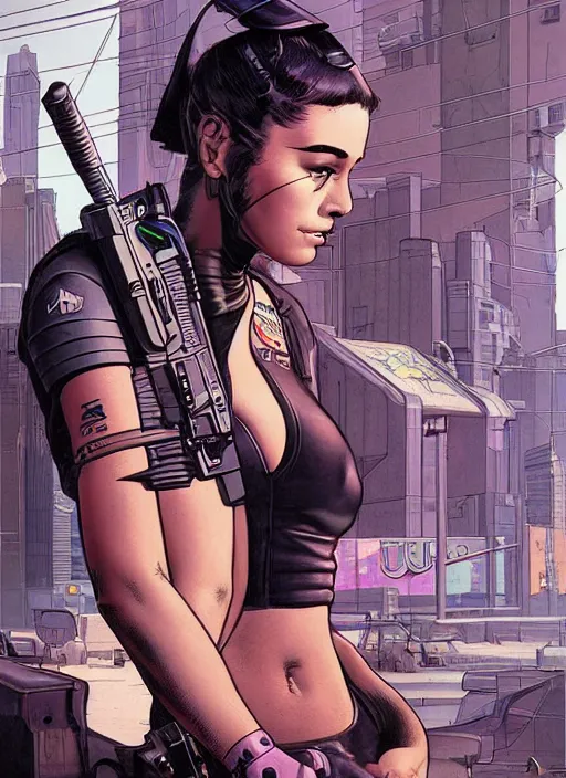 Image similar to cyberpunk police officer. portrait by stonehouse and mœbius and will eisner and gil elvgren and pixar. realistic proportions. cyberpunk 2 0 7 7, apex, blade runner 2 0 4 9 concept art. cel shading. attractive face. thick lines.