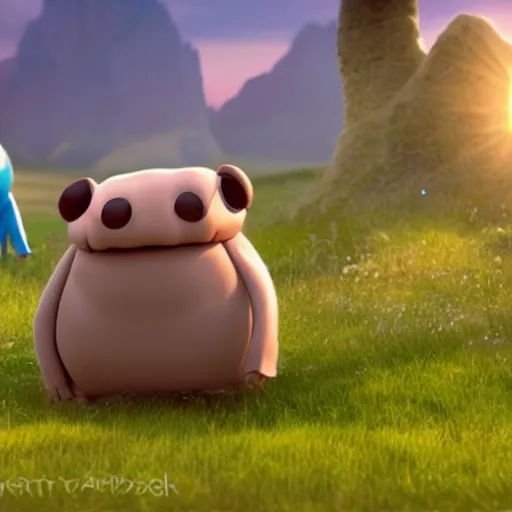 Image similar to a friendly Tardigrade smiling and waving, cgi character, children's movie-art