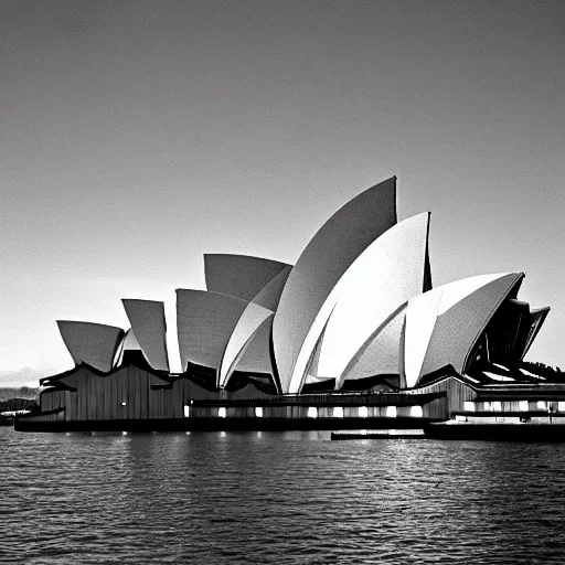 Image similar to Sydney Opera house, photo by ansel adams |