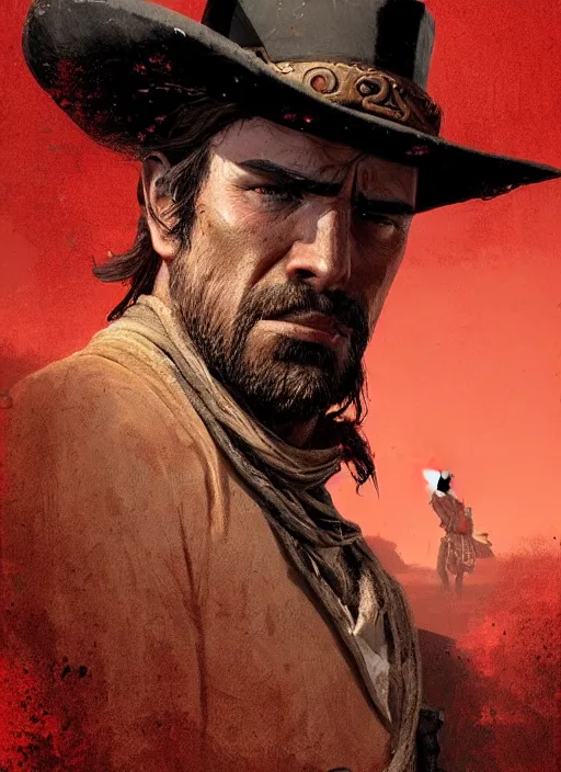 Prompt: highly detailed portrait of man with a horse nose wearing a cowboy hat, determined. red dead redemption art, unreal engine, fantasy art by greg rutkowski