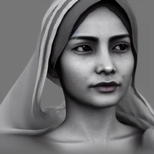 Image similar to a nepali wearing a white shawl, sad, tears, octane render, unreal engine