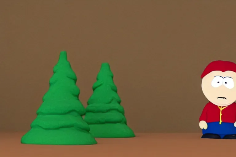 Image similar to a famous scene from Southpark portrayed in clay, 3d render, unreal engine