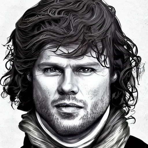 Prompt: Jamie Fraser caricature portrait by Sebastian Krüger anda Bruno Tesse trending on artstation, perfect composition, Scotland background