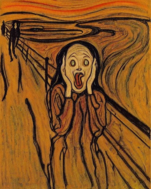 Image similar to the scream by Edvard Munk, in the style of Egon Schiele