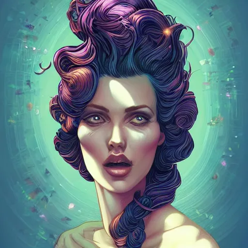 Prompt: beautiful woman using a baby liss on her own hair. digital art by Dan Mumford and Peter Mohrbacher, highly detailed, trending on ArtStationHQ