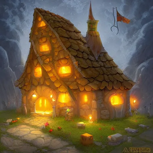 Image similar to a highly detailed fantasy digital art of a house made of cheese by andreas rocha