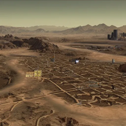 Image similar to Matte painting of of New Vegas in the middle of the Mojave wasteland 4k detailed