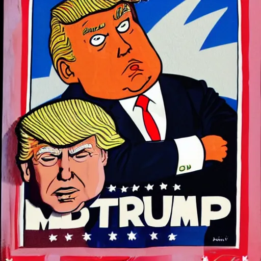 Image similar to Donald Trump on the cover of MAD art style Al Gaffee