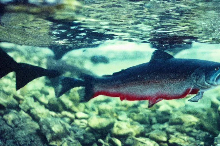 Prompt: a photo of an angry blackberry salmon in its natural habitat, kodak ektachrome e 1 0 0 photography