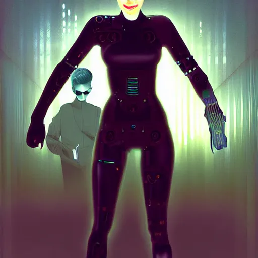 Image similar to maissie williams as a cyborg in the matrix, digital art, detailed, painting, fantasy, sci fi, by ilya kuvshinov