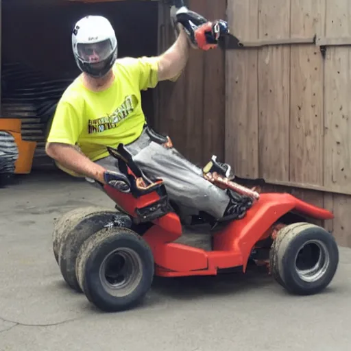 Prompt: chainsaw arm guy in a gocart