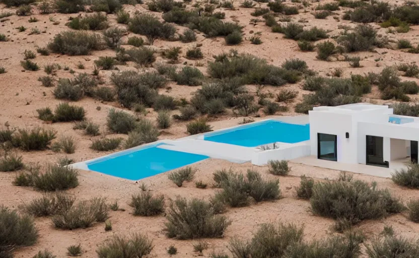 Image similar to modern house in the middle of desert, pool, professional photography