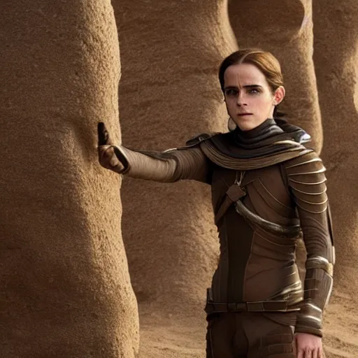 Image similar to Movie Still of Emma Watson in Dune (2021), cinematic