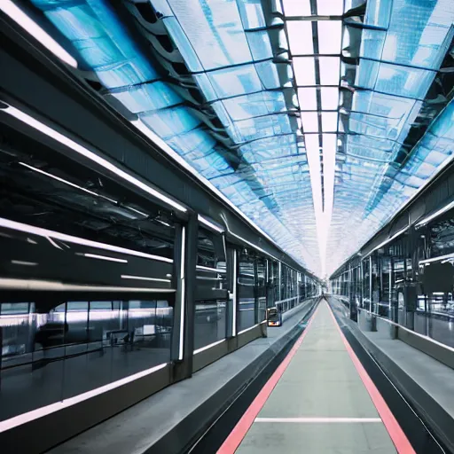 Image similar to inside of a translucent hyperfuturistic factory walkway