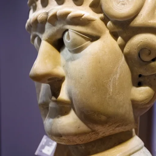 Prompt: Roman marble sculpture of SpongeBob in a museum, dslr photo