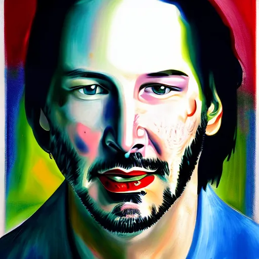 Prompt: A painting of Keanu Reeves in the style of Raoul Hausmann