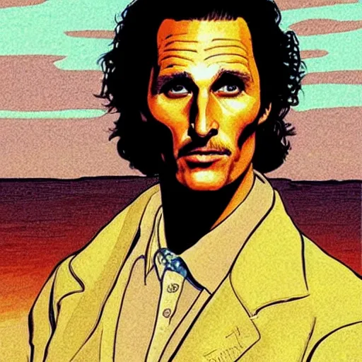 Image similar to “ matthew mcconaughey retro minimalist portrait by jean giraud, moebius starwatcher comic, 8 k ”