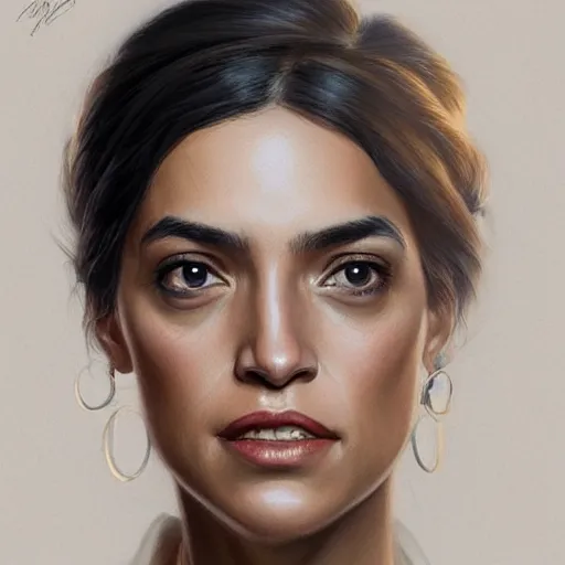 Image similar to ultra realistic illustration, alexandria ocasio - cortez politician, intricate, elegant, highly detailed, digital painting, artstation, concept art, smooth, sharp focus, illustration, art by artgerm and greg rutkowski and alphonse mucha