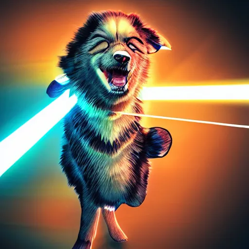 Image similar to furry anthro canine with stripes shooting electricity, hero pose, drawn, comic style, lens flare, magic effects, motion blur, chromatic aberration, detailed, 4 k