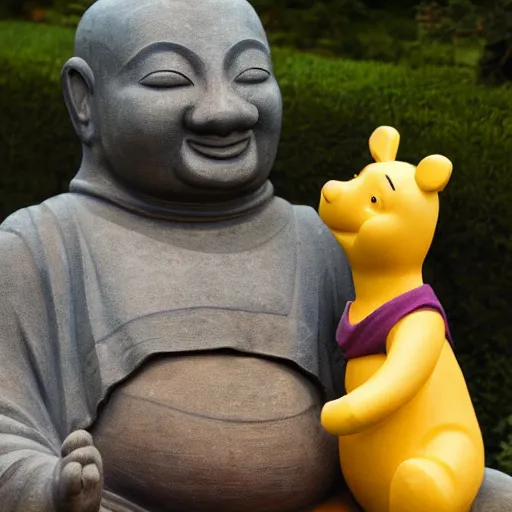 Image similar to Royal Winnie the pooh as a Buddha statue