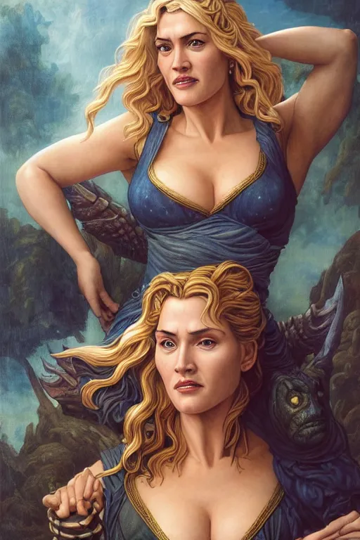 Prompt: A fantasy comic book style portrait painting of Kate Winslet, Cory Chase, hybrid, as an Atlantean Reptilian Warrior, François Boucher, Oil Painting, Mystical Valkyrie, unreal 5, DAZ, hyperrealistic, octane render, Regal, Refined, Detailed Digital Art, RPG portrait, Michael Cheval, William-Adolphe Bouguereau, Walt Disney (1937), Steampunk, dynamic lighting, Highly Detailed, Cinematic Lighting, Unreal Engine, 8k, HD