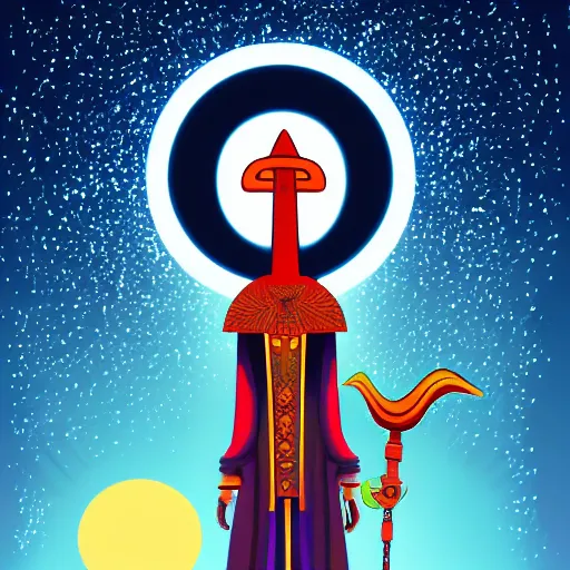 Image similar to Ankh shining in front of the glowing moon, vector art, 4k