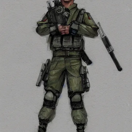 Prompt: a perfect, realistic professional digital sketch of Chinese SWAT soldier in style of Marvel, full length, by pen and watercolor, by a professional French artist on ArtStation, on high-quality paper