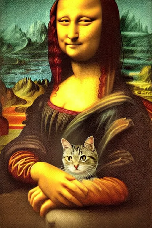 Prompt: “A cat in the style of Mona Lisa by Leonardo da Vinci”