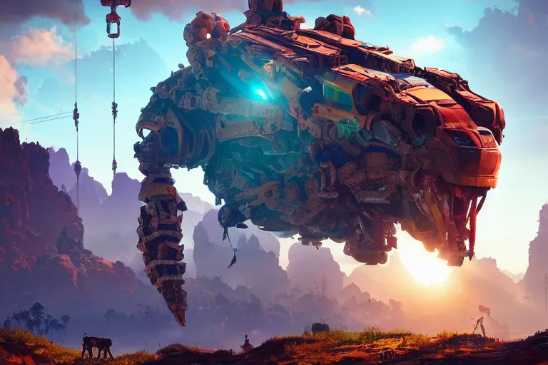 Image similar to scorcher machine mecanical creature robot of horizon forbidden west horizon zero dawn radiating a glowing aura global illumination ray tracing hdr fanart arstation by ian pesty and alena aenami artworks in 4 k