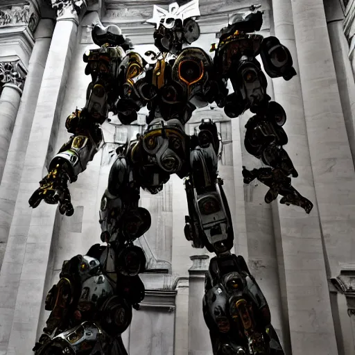 Prompt: mecha, giant robot, by bernini, by michaelangelo, white marble statue, nighttime, stunning, baroque art