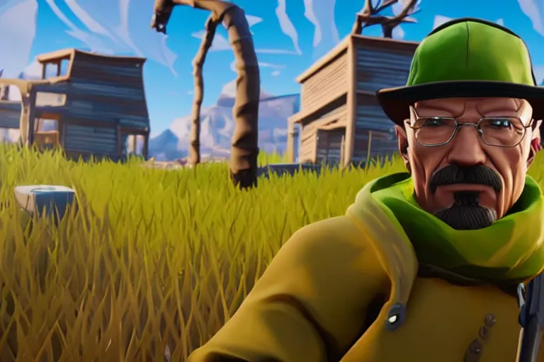 Image similar to a screenshot of walter white in fortnite, photorealistic, hd, 8 k