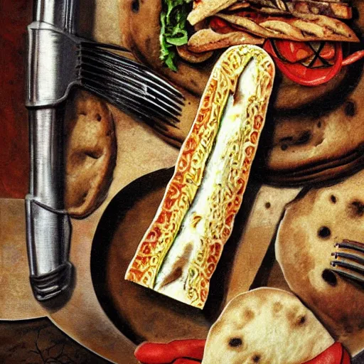 Image similar to takeaway doner kebab in pitta bread by h.r. giger