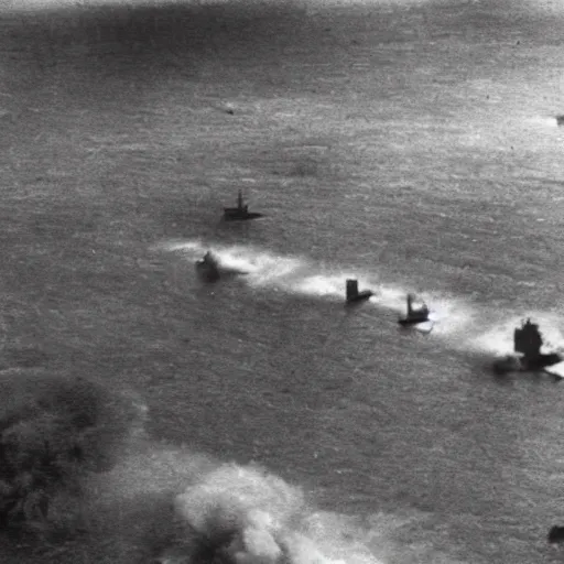 Prompt: drone footage of the battle of Normandy in 1944,