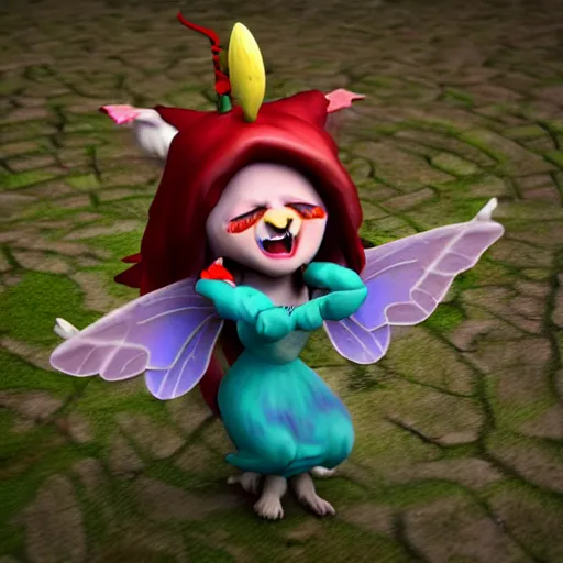 Prompt: an angry fairy yells at a jester, 3 d render, cute, angry, trending on artstation, forest