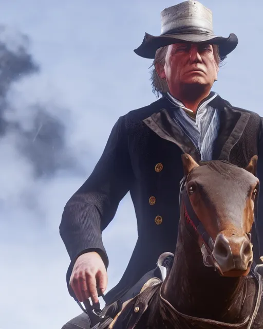 Prompt: Trump in RDR2, close shot, gameplay screenshot