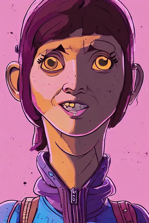 Image similar to a study of cell shaded portrait of Dora the Explorer as a Borderlands 3 character, llustration, post grunge, concept art by josan gonzales and wlop, by james jean, Victo ngai, David Rubín, Mike Mignola, Laurie Greasley, highly detailed, sharp focus, alien, Trending on Artstation, HQ, deviantart, art by artgem