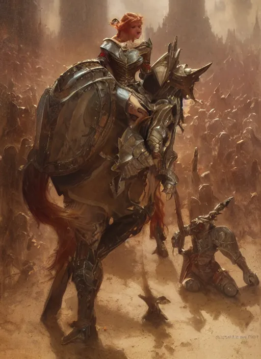 Image similar to staring seductively short muscular redheaded woman wearing realistic medieval armour, detailed by gaston bussiere, bayard wu, greg rutkowski, giger, maxim verehin, greg rutkowski, masterpiece, sharp focus, cinematic lightning