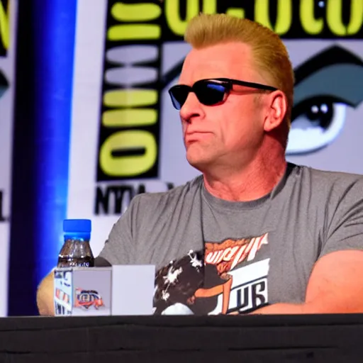 Prompt: Duke Nukem on his own Comic Con panel