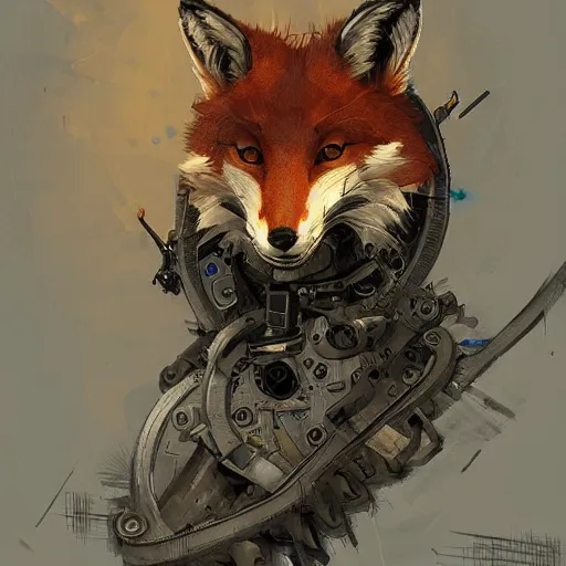 Image similar to a mechanical fox by viktor antonov,, dishonored, concept art, intricate, detailed, dramatic, artstation, punk, colorful